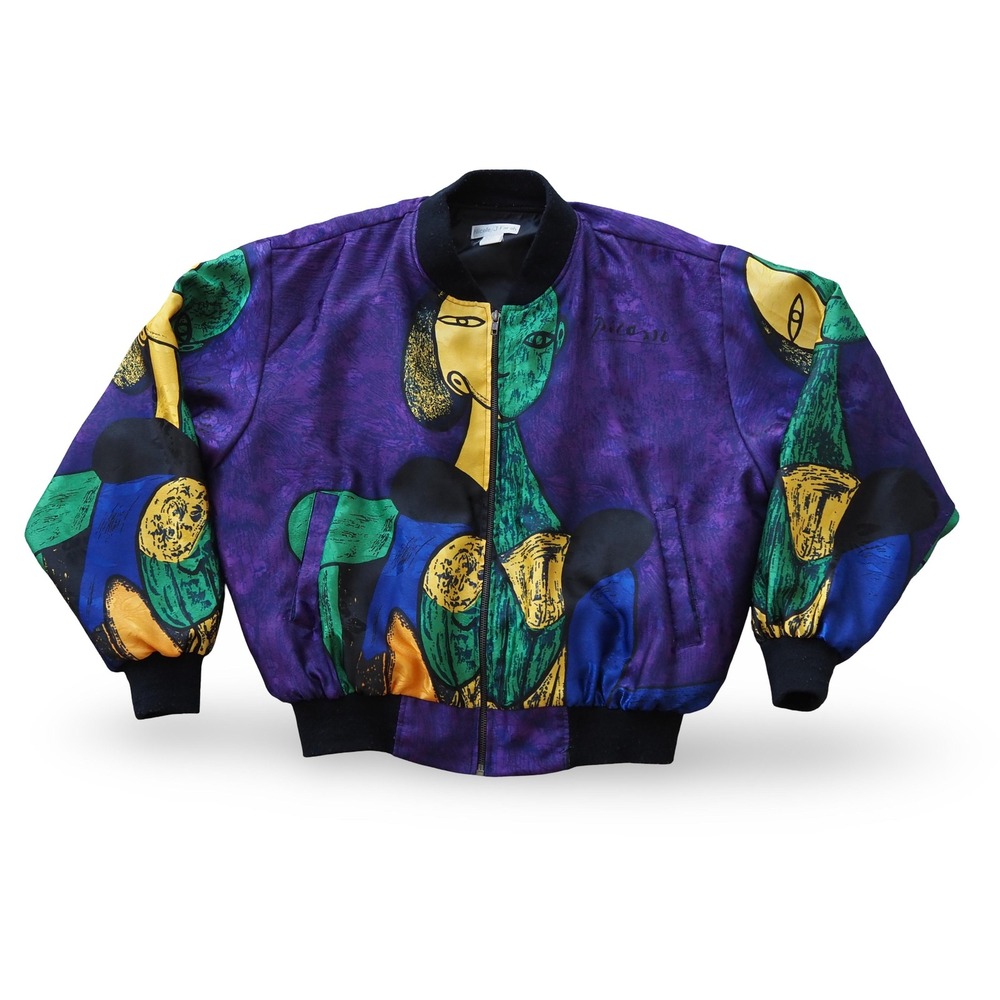 Vintage Nicole J Farah Picasso Face Art Bomber‎ Jacket Women's L-XL Purple